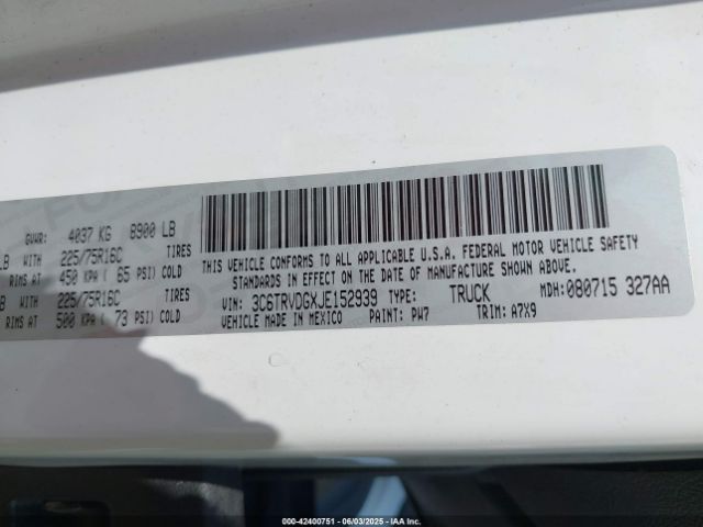 3C6TRVDGXJE152939 RAM Promaster 2500 High Roof 159 Wb