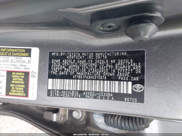 4T1BD1FK9HU210978 Toyota 2ar-fxe+2jm