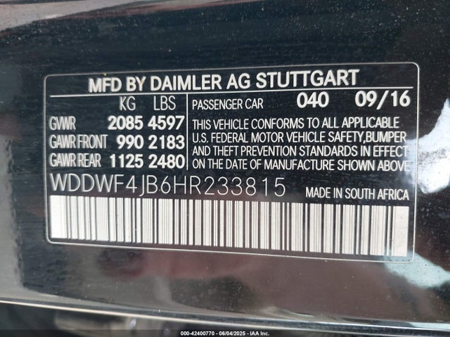 WDDWF4JB6HR233815 Mercedes-Benz C-Class