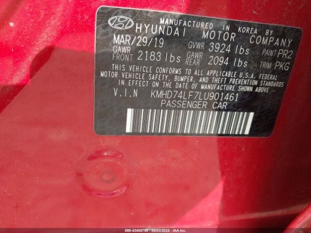 KMHD74LF7LU901461 Hyundai ELANTRA SE