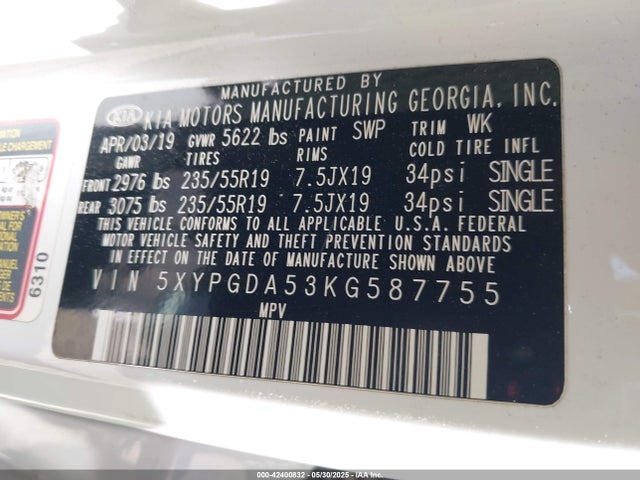 5XYPGDA53KG587755 KIA gdi lambda-ii