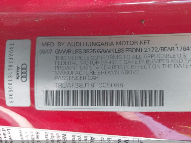 2008 AUDI TT TRUAF38J181005088 Photo 8