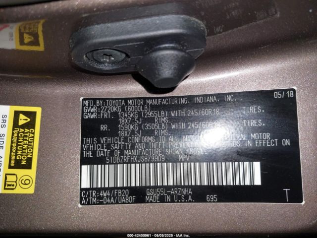 2018 TOYOTA HIGHLANDER 5TDBZRFHXJS879909 Photo 8