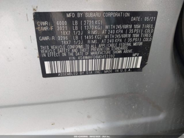 2021 SUBARU ASCENT 4S4WMAFD6M3453392 Photo 8