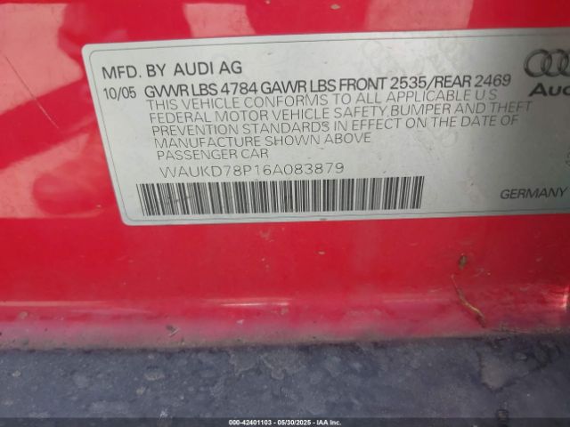 2006 AUDI A3 WAUKD78P16A083879 Photo 8