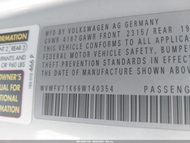 2006 VOLKSWAGEN GTI WVWFV71K66W140354 Photo 8