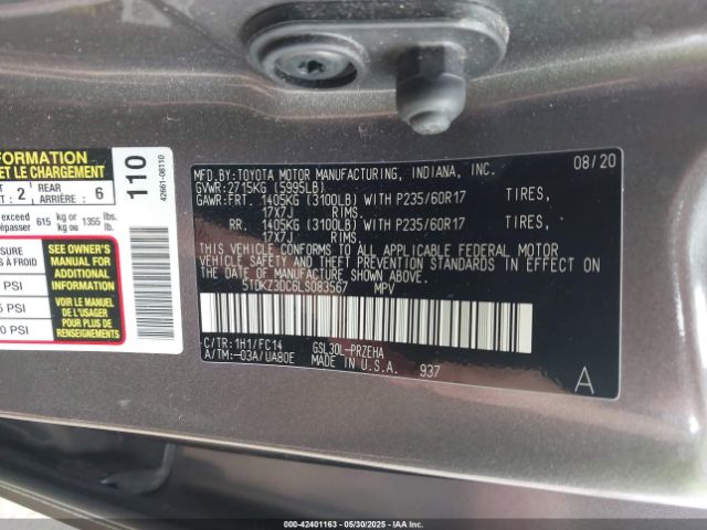 2020 TOYOTA SIENNA 5TDKZ3DC6LS083567 Photo 8