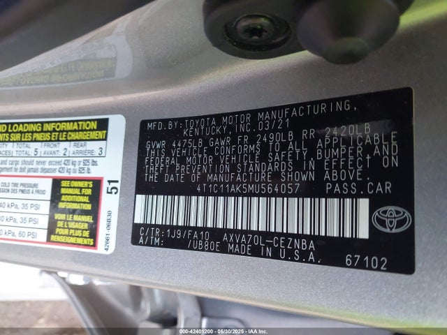 4T1C11AK5MU564057 Toyota a25a-fks