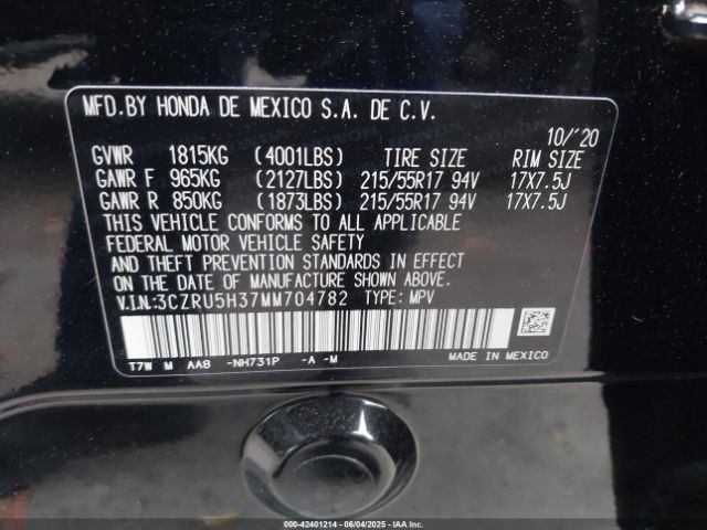 3CZRU5H37MM704782 Honda Hr-v 2wd Lx