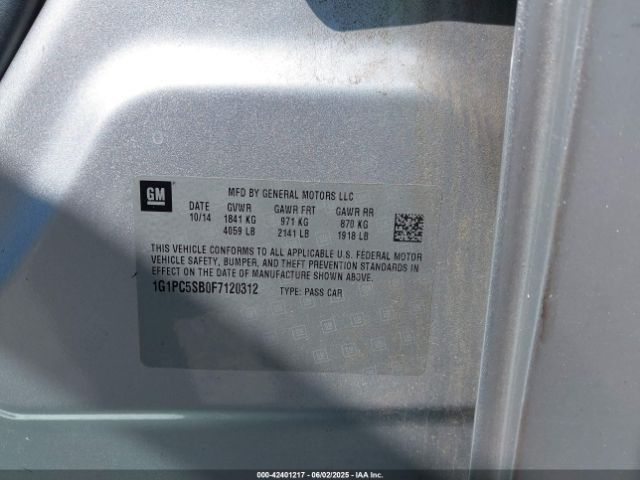 1G1PC5SB0F7120312 Chevrolet Cruze 1lt Auto