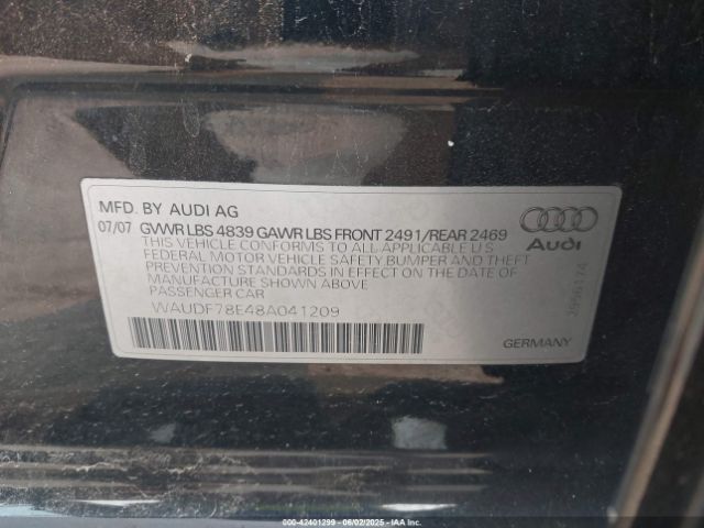 2008 AUDI A4 WAUDF78E48A041209 Photo 8