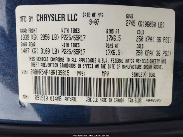 2008 CHRYSLER TOWN & COUNTRY 2A8HR54P48R139815 Photo 8