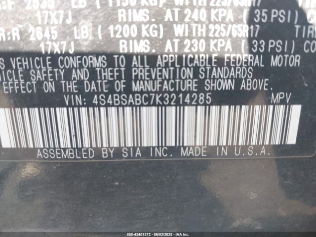 4S4BSABC7K3214285 Subaru Outback 2.5i