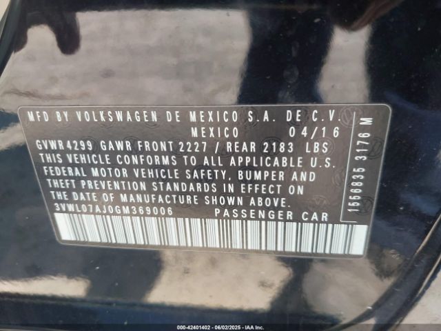 3VWL07AJ0GM369006 Volkswagen Jetta 1.8t Sel