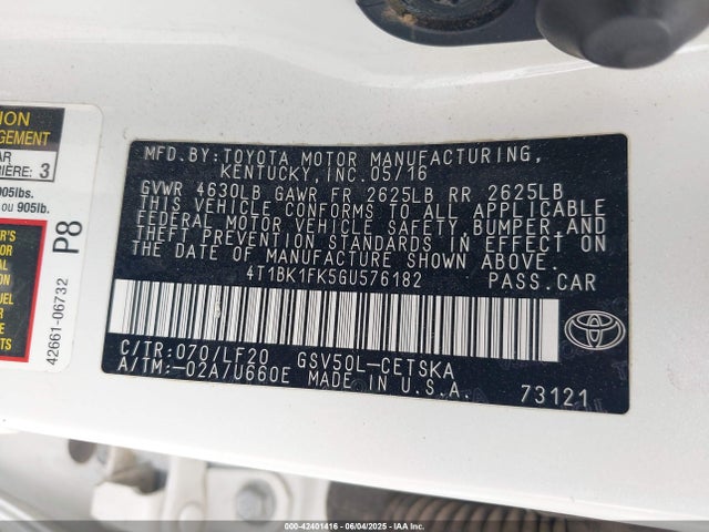 4T1BK1FK5GU576182 Toyota 2gr-fe