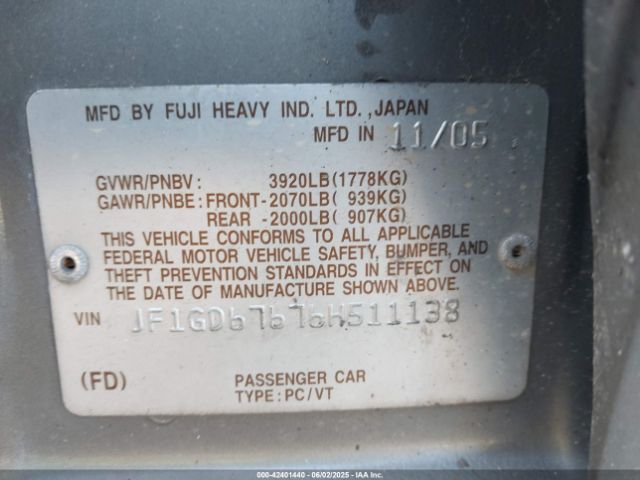 2006 SUBARU IMPREZA JF1GD67676H511138 Photo 8