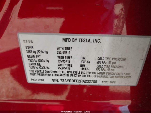 2024 TESLA MODEL Y 7SAYGDEE2RA232785 Photo 8