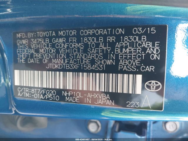 JTDKDTB3XF1584531 Toyota Prius C Two