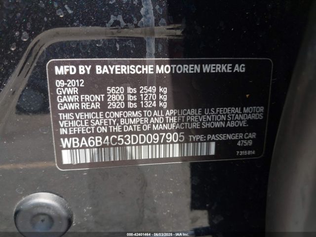2013 BMW 650I GRAN COUPE WBA6B4C53DD097905 Photo 8