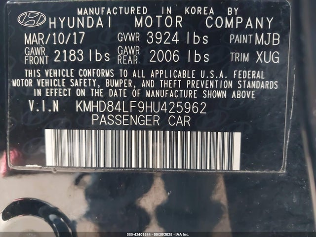 KMHD84LF9HU425962 Hyundai 2017