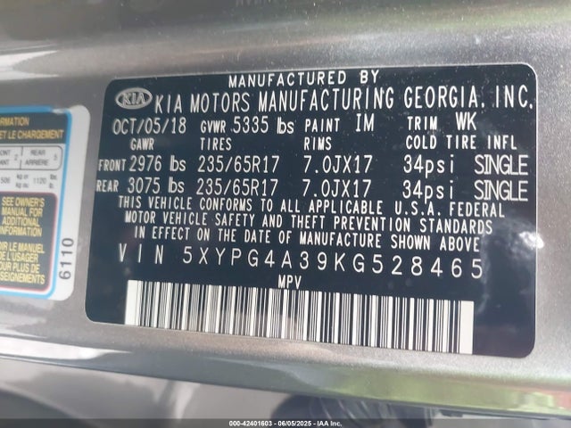 5XYPG4A39KG528465 KIA gdi theta-ii