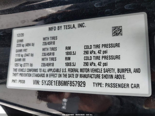 2021 TESLA MODEL 3 5YJ3E1EB6MF857929 Photo 8