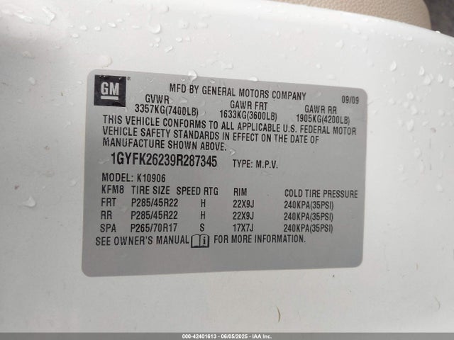 2009 CADILLAC ESCALADE ESV 1GYFK26239R287345 Photo 8