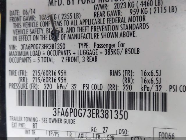 3FA6P0G73ER381350 Ford FUSION S