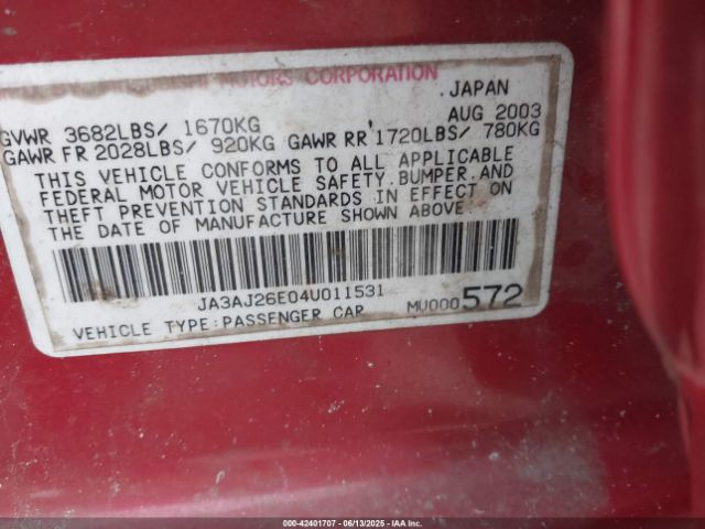 2004 MITSUBISHI LANCER JA3AJ26E04U011531 Photo 8