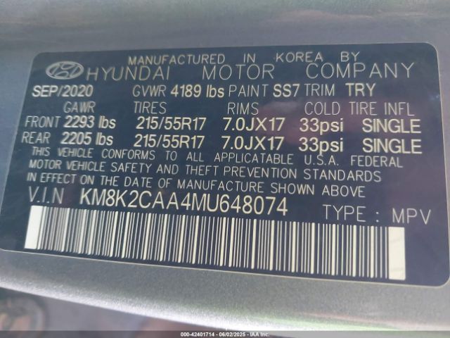 2021 HYUNDAI KONA KM8K2CAA4MU648074 Photo 8