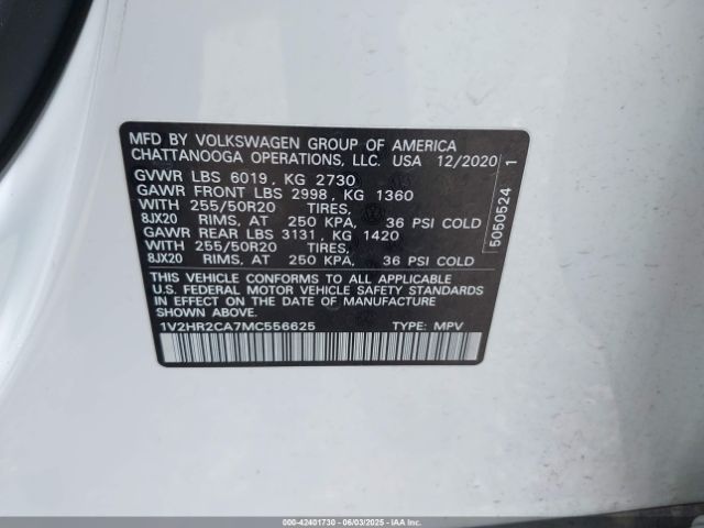 2021 VOLKSWAGEN ATLAS 1V2HR2CA7MC556625 Photo 8