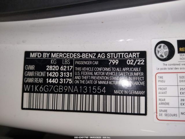 2022 MERCEDES-BENZ S 580 W1K6G7GB9NA131554 Photo 8