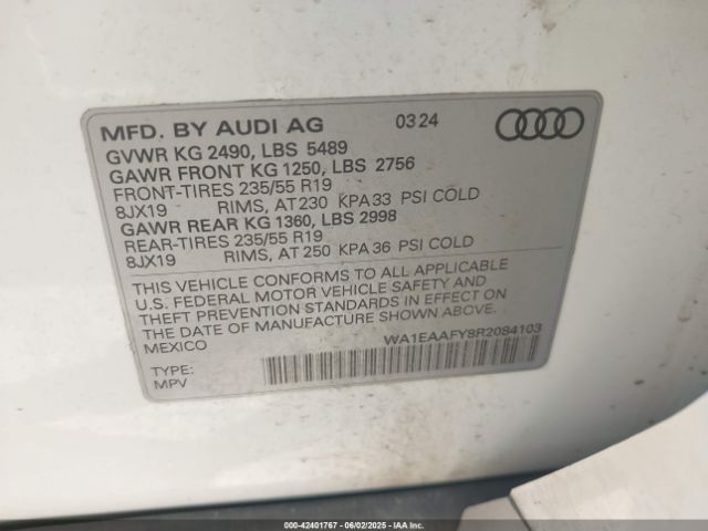 WA1EAAFY8R2084103 Audi Q5 Premium Plus 45 Tfsi S Line Quattro