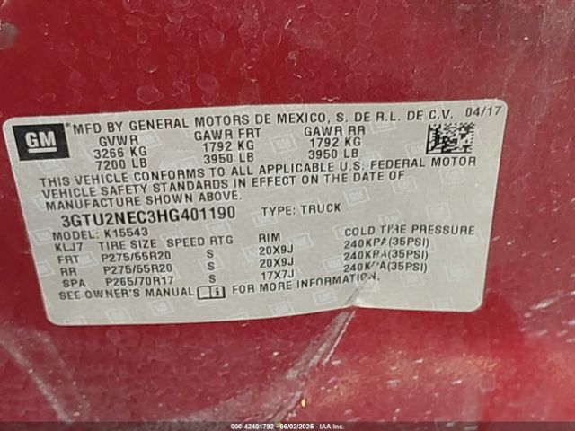 3GTU2NEC3HG401190 GMC Sierra 1500 Slt