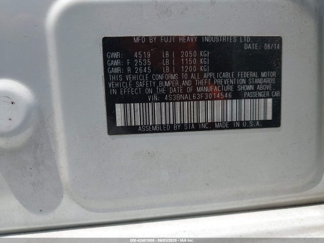 Subaru 2.5l u5 2015 4S3BNAL63F3014546 Image 9