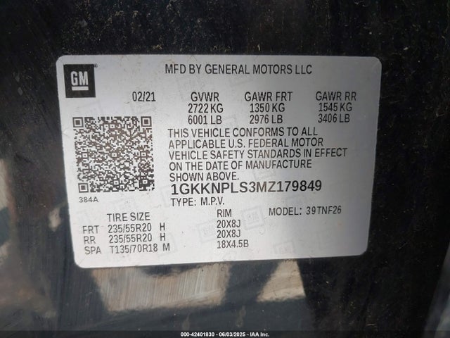1GKKNPLS3MZ179849 GMC lgx