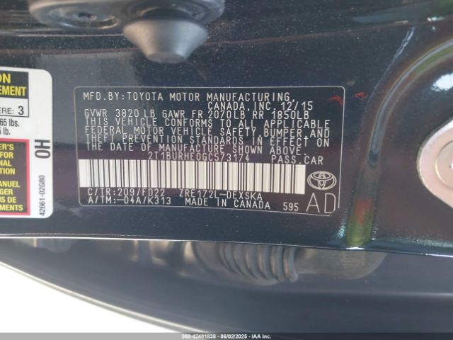 2T1BURHE0GC573174 Toyota 2zr-fe