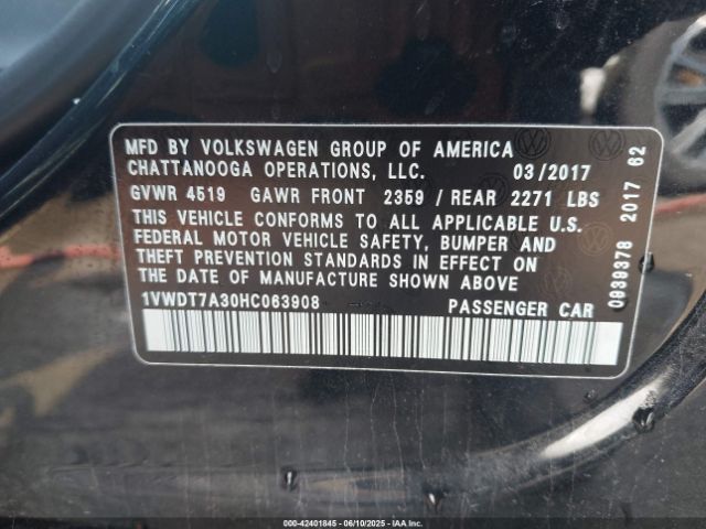 2017 VOLKSWAGEN PASSAT 1VWDT7A30HC063908 Photo 8