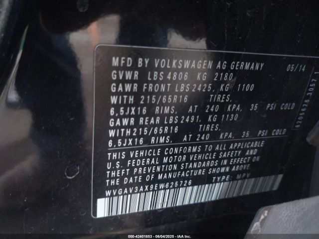 WVGAV3AX9EW625726 Volkswagen 2014