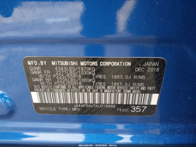 2019 MITSUBISHI OUTLANDER SPORT JA4AP3AU1KU018886 Photo 8