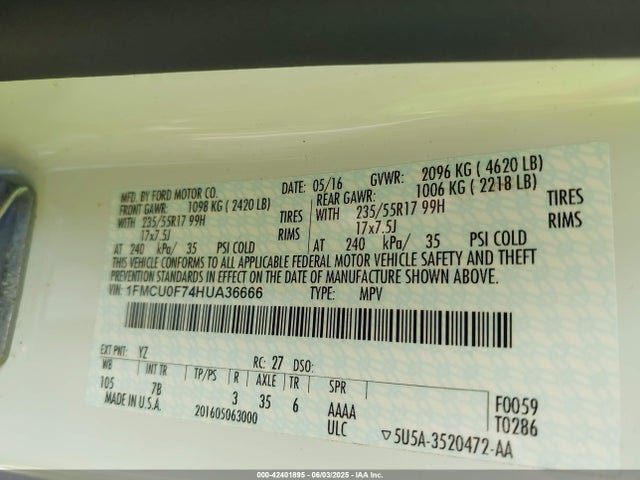 Ford 2.5l i-vct 2017 1FMCU0F74HUA36666 Image 9
