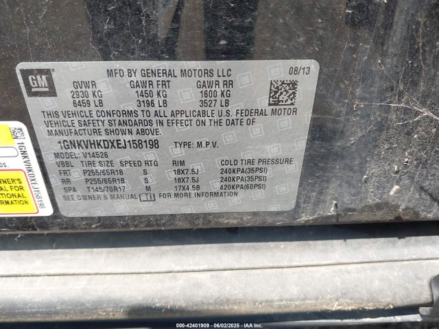 Chevrolet Traverse 2lt 2014 1GNKVHKDXEJ158198 Image 9