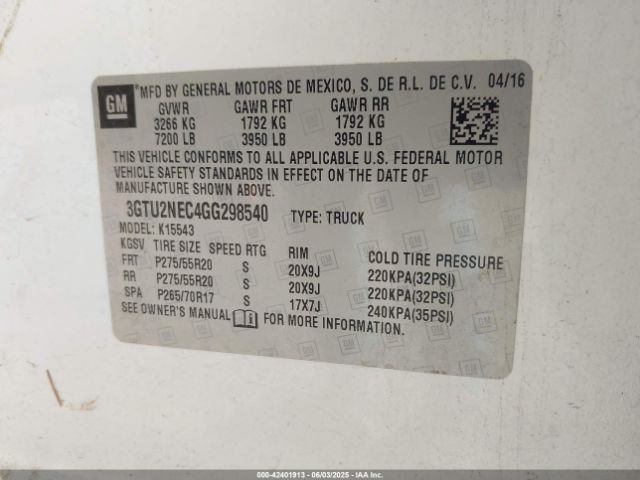 2016 GMC SIERRA 1500 3GTU2NEC4GG298540 Photo 8