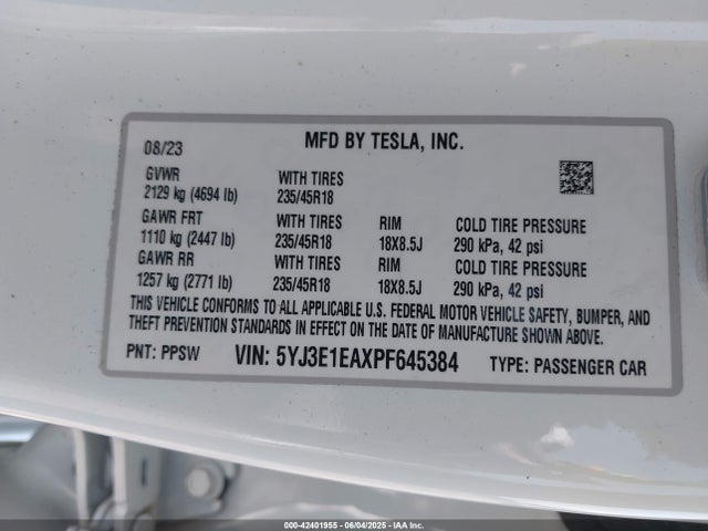 2023 TESLA MODEL 3 5YJ3E1EAXPF645384 Photo 8