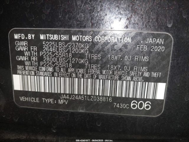 2020 MITSUBISHI OUTLANDER PHEV JA4J24A51LZ038816 Photo 8