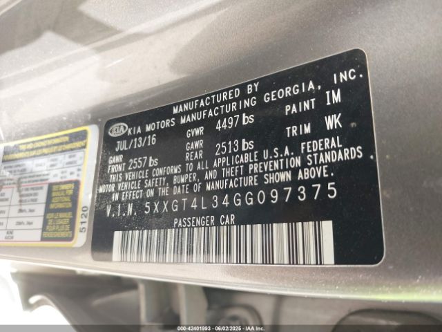 5XXGT4L34GG097375 KIA Optima Lx