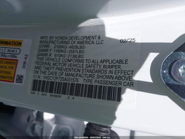 1HGCY2F72SA031576 Honda lfc5