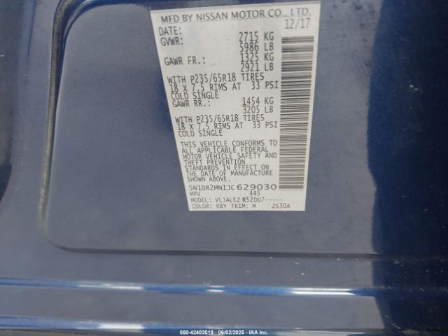 5N1DR2MN1JC629030 Nissan Pathfinder Sv