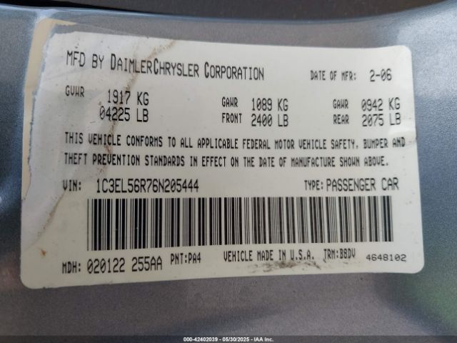 2006 CHRYSLER SEBRING 1C3EL56R76N205444 Photo 8
