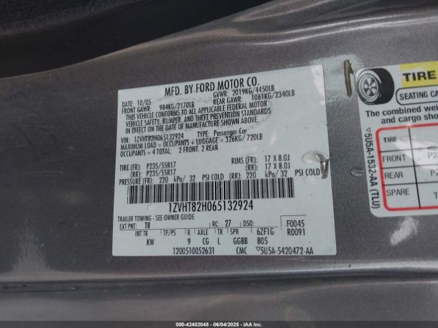2006 FORD MUSTANG 1ZVHT82H065132924 Photo 8